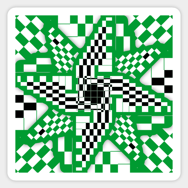 Green Black and White Checkered Pinwheel Optical Illusion Sticker by SeaChangeDesign